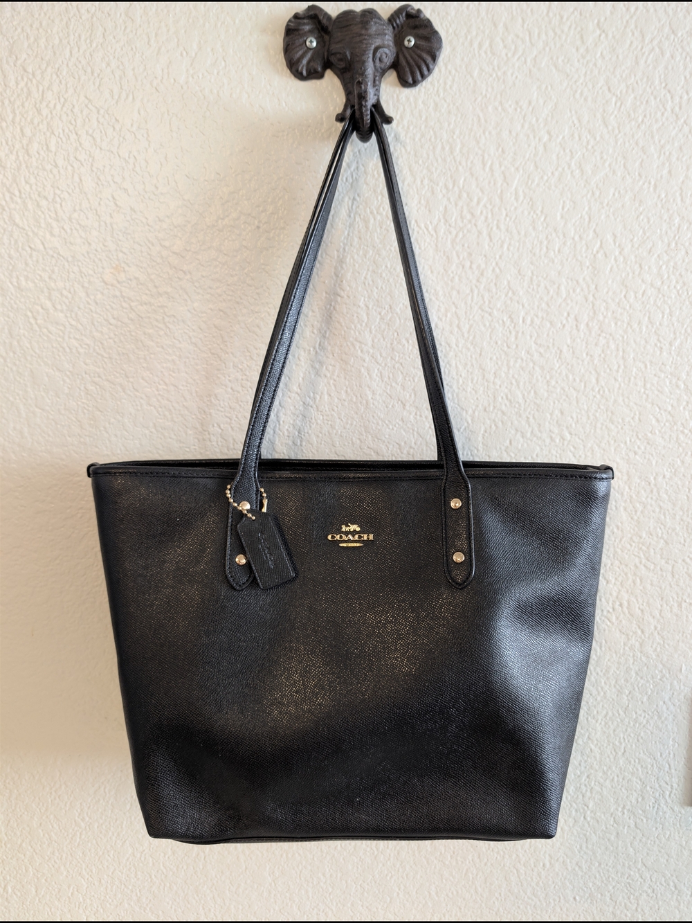 Coach Black Leather Tote with Gold Logo Hardware